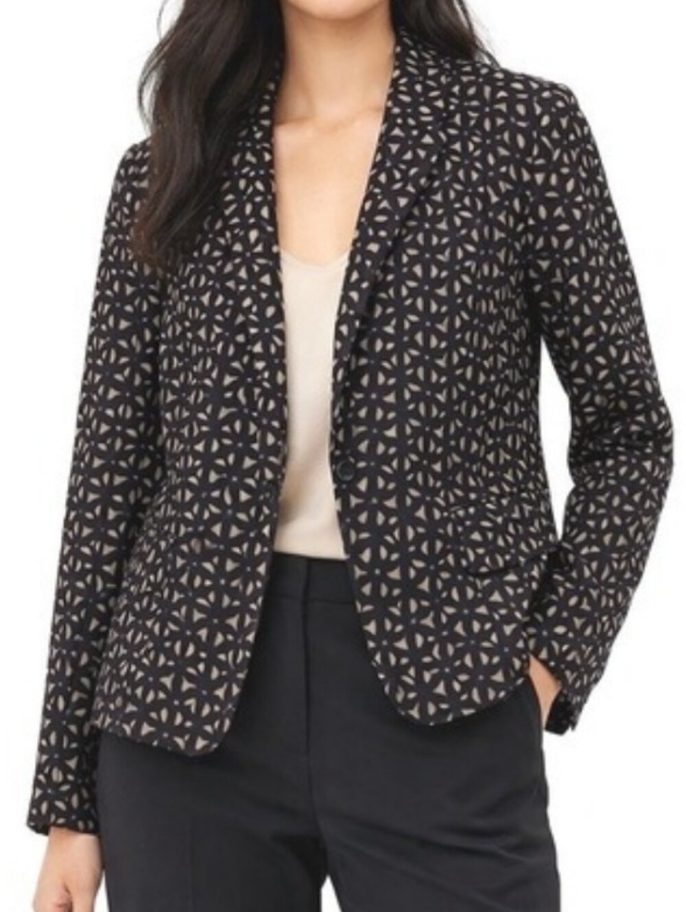 Ann Taylor Loft Black Floral Eyelet 100% Cotton One Button Blazer